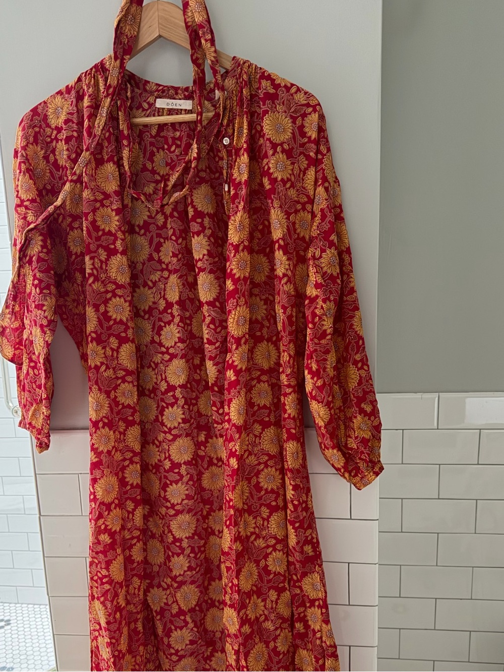 Doen Red and Yellow Floral Long-Sleeve Maxi Dress